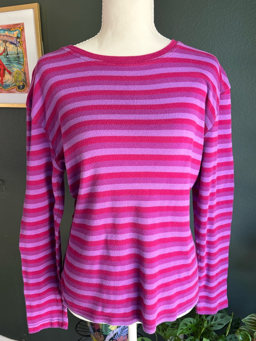 VTG 90s St John’s Bay Pink Purple Striped Long Sleeve Shirt Womens L